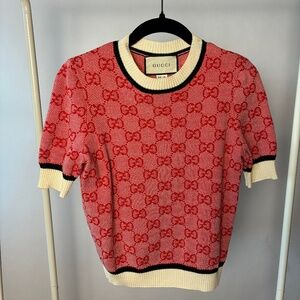 Gucci Red and Cream Crew Neck Sweater